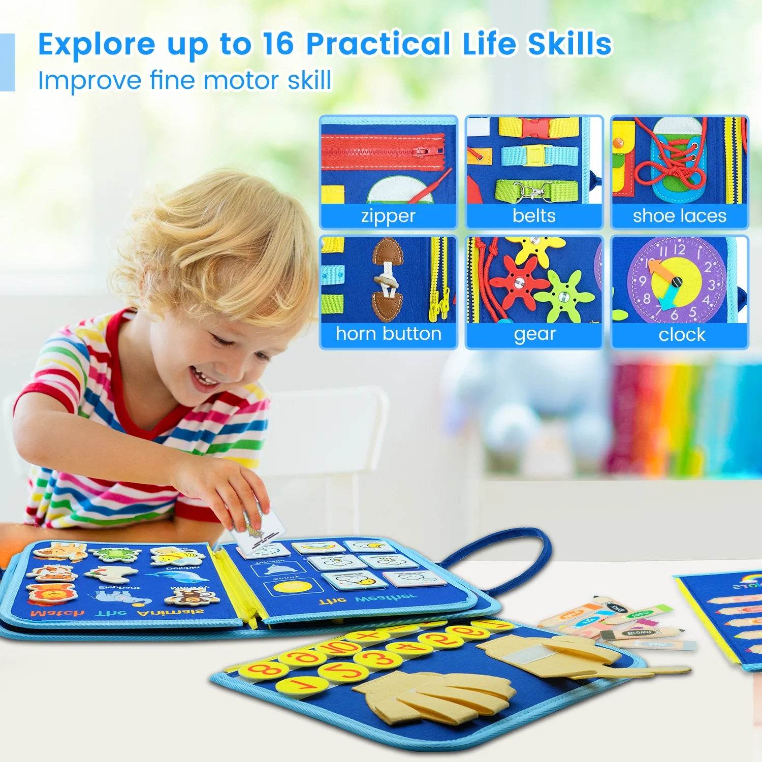 Educational Montessori Busy Board with 25 Activities for Kids Aged 3 to 6 to Enhance Fine Motor Skills and Sensory Learning - ToylandEU