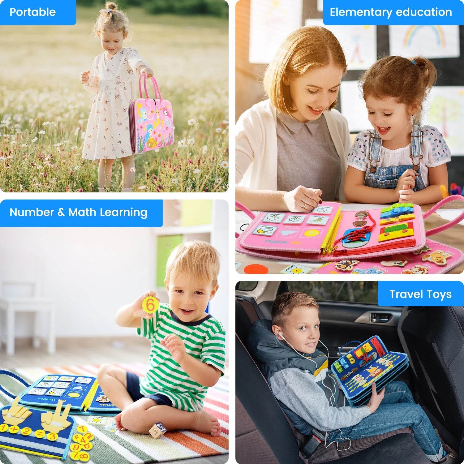 Educational Montessori Busy Board with 25 Activities for Kids Aged 3 to 6 to Enhance Fine Motor Skills and Sensory Learning - ToylandEU