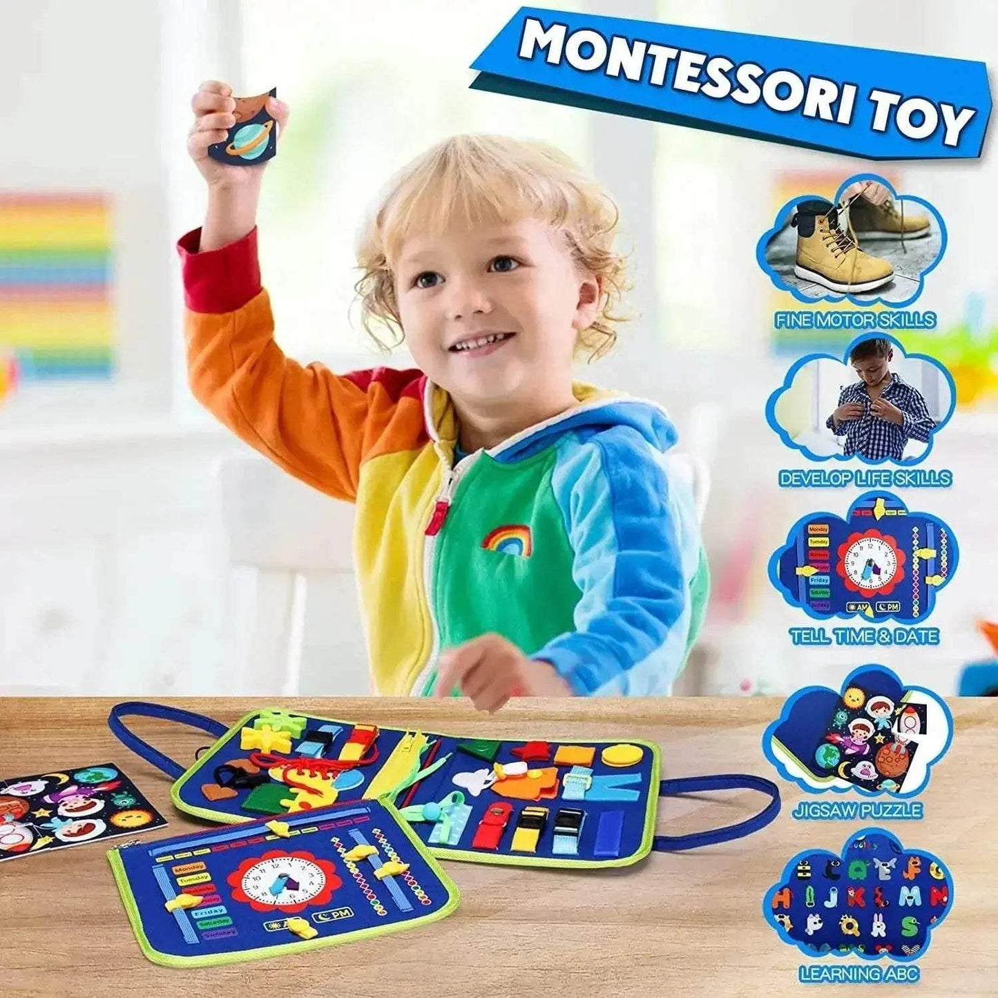 High-Quality Montessori Busy Board with Sensory Activities for Toddler Fine Motor Skill Development - ToylandEU