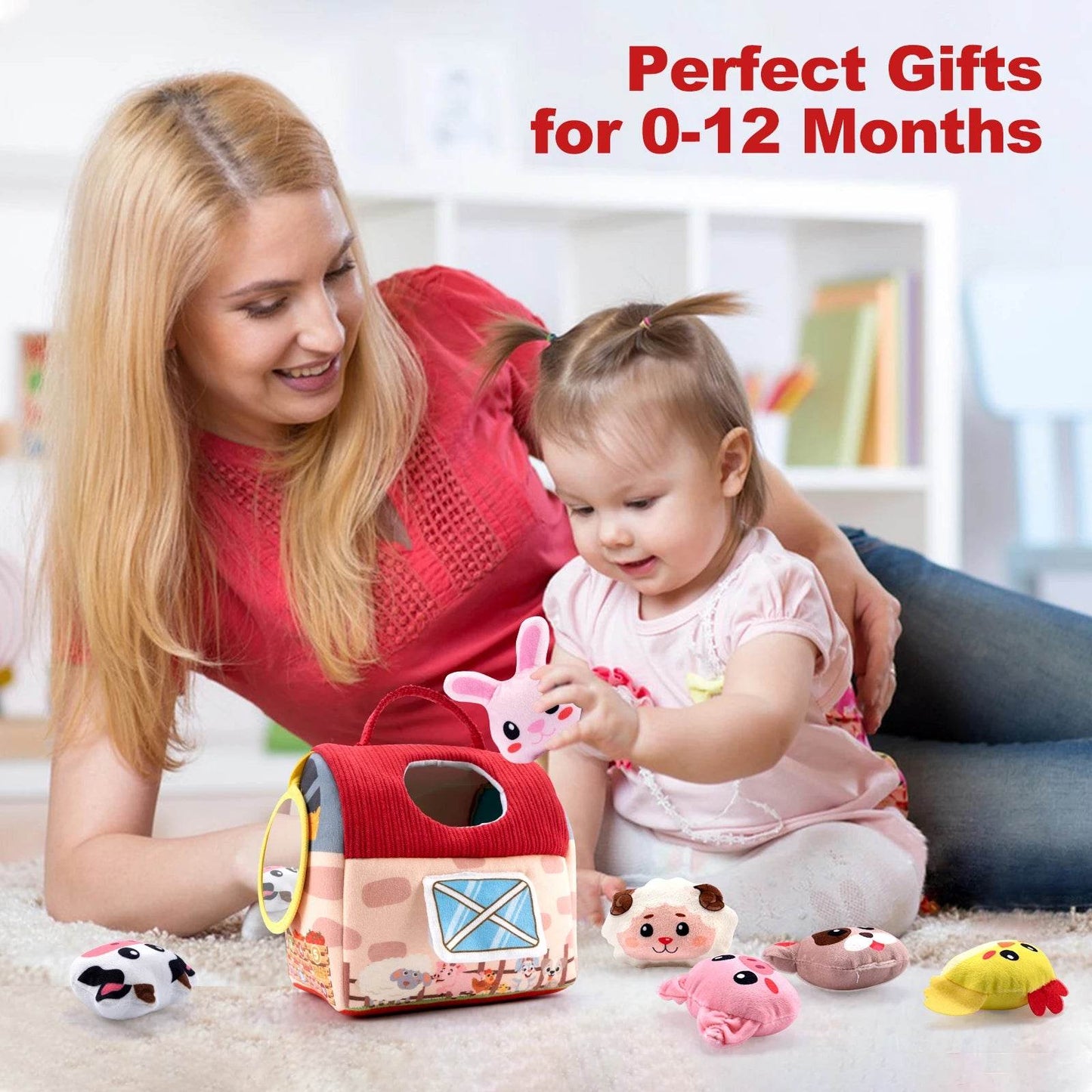 Premium Montessori Farm Barn Toy Set with 6 Soft Animal Rattles for Toddlers Developmental Play - ToylandEU