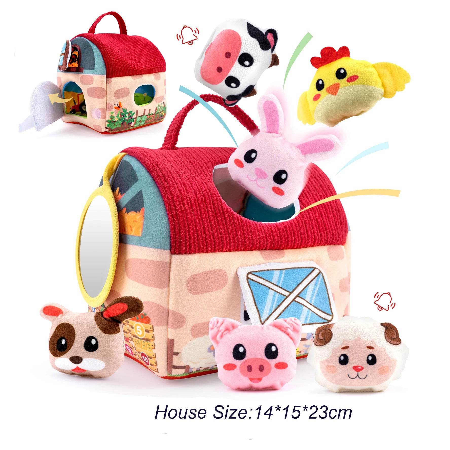Premium Montessori Farm Barn Toy Set with 6 Soft Animal Rattles for Toddlers Developmental Play - ToylandEU