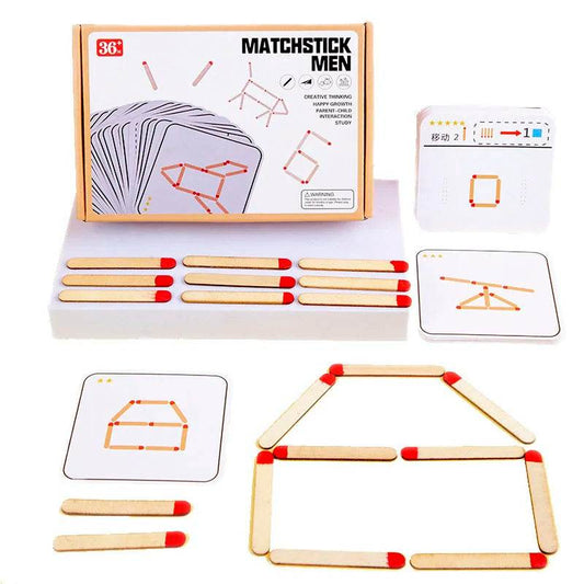 Educational Wooden Montessori Matchstick Puzzle Game for Kids Age 3 to 12 with Logic and Geometry Training - ToylandEU
