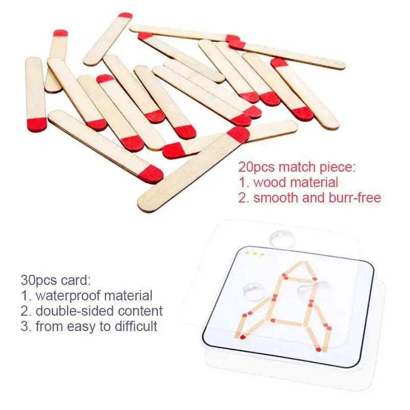 Educational Wooden Montessori Matchstick Puzzle Game for Kids Age 3 to 12 with Logic and Geometry Training - ToylandEU