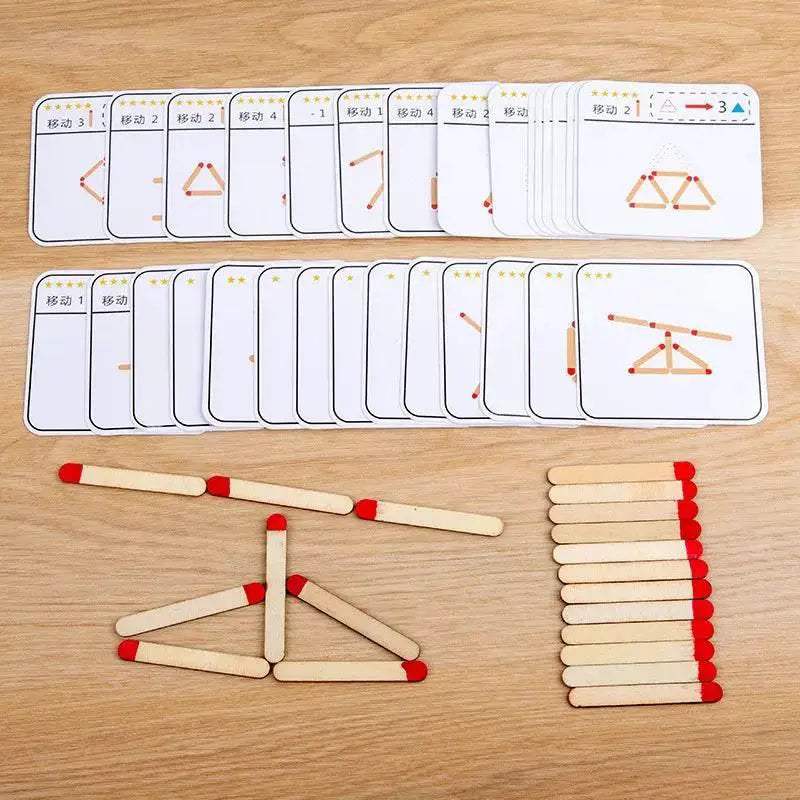 Educational Wooden Montessori Matchstick Puzzle Game for Kids Age 3 to 12 with Logic and Geometry Training - ToylandEU