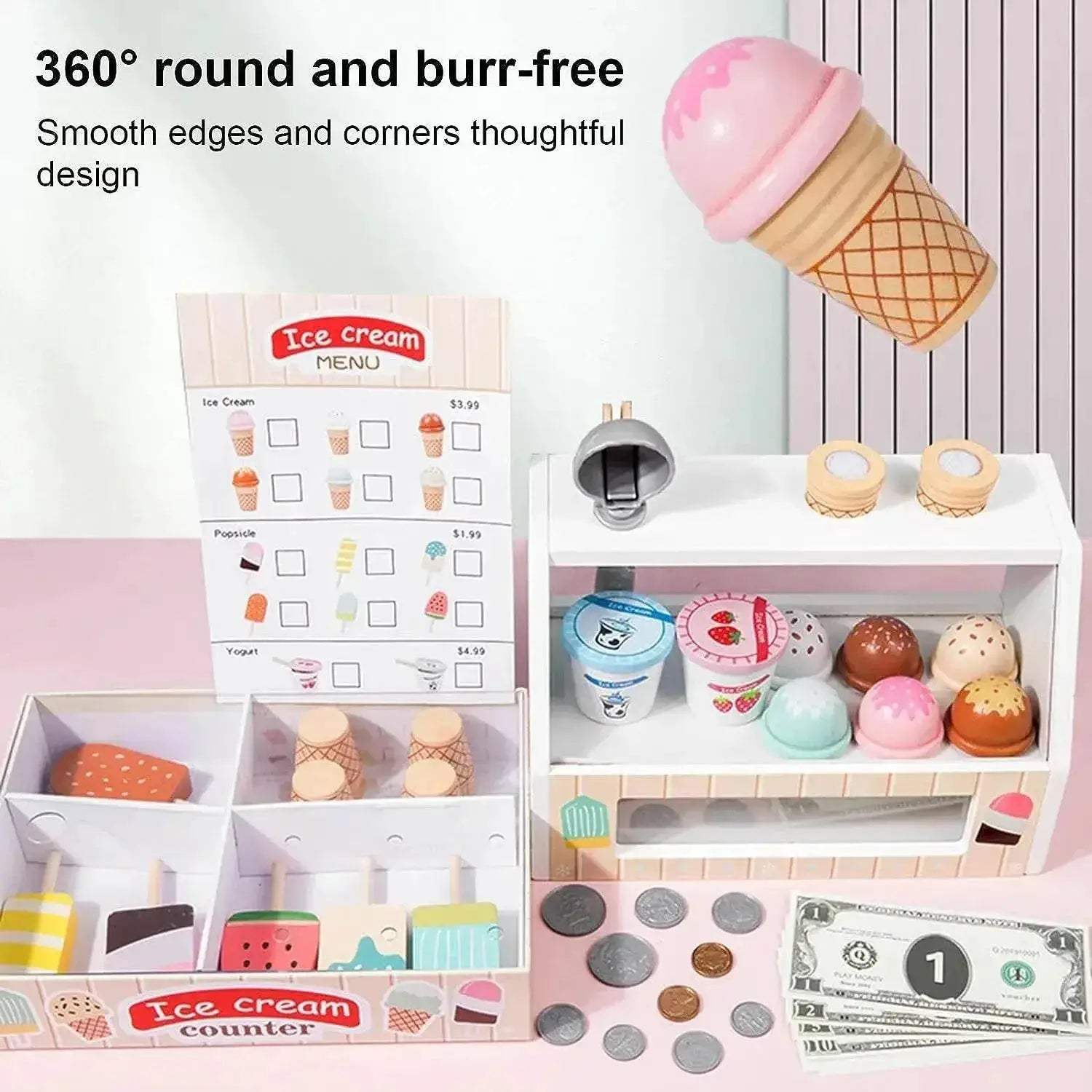 Premium Montessori Wooden Ice Cream Play Set for Kids Age 3 to 6 Educational Pretend Play Toys - ToylandEU