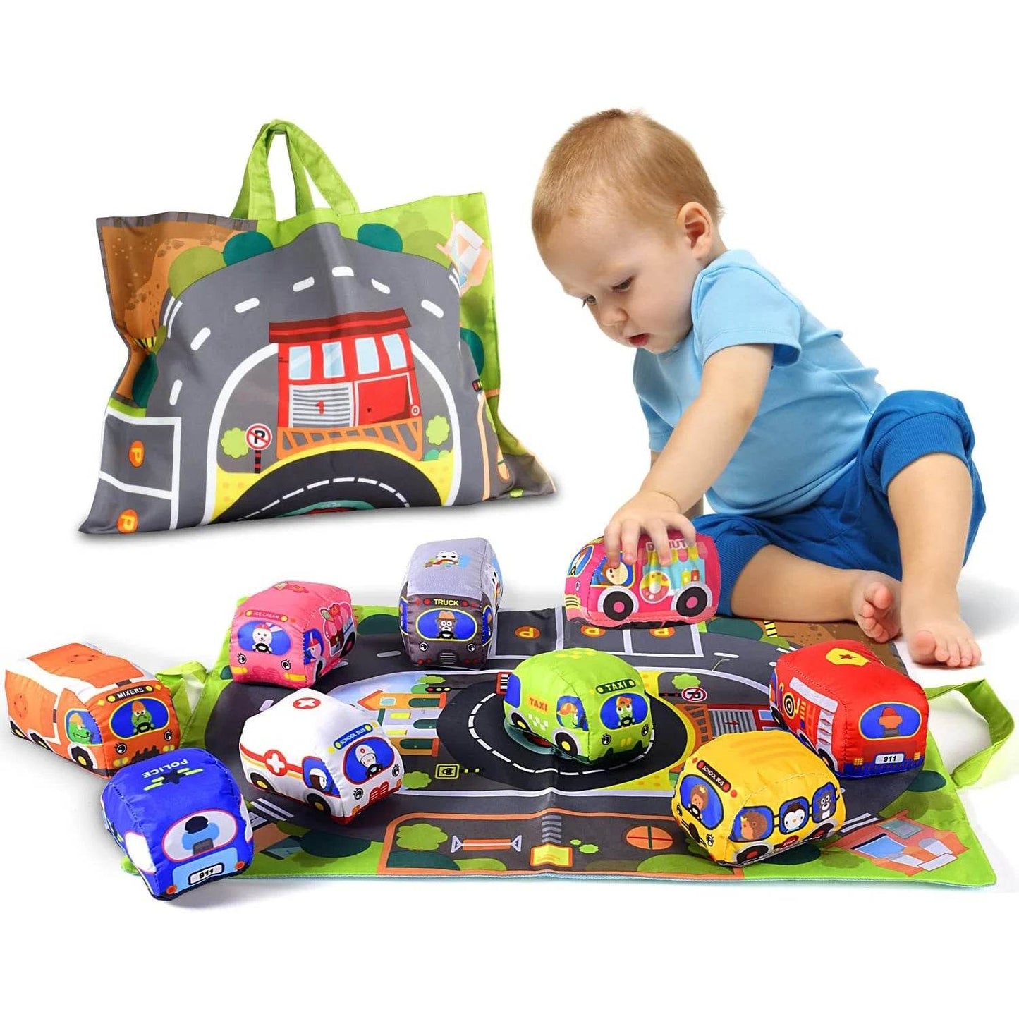 Soft Montessori Car Toy Set with Interactive Sound Rattle for Babies 12 to 18 Months - ToylandEU