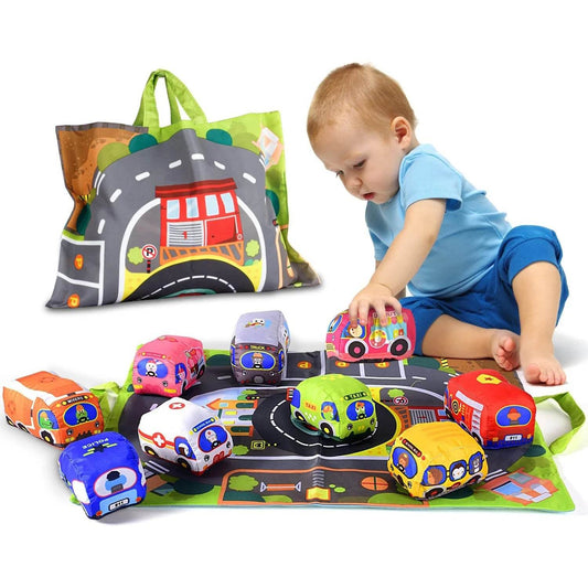 Soft Montessori Car Toy Set with Interactive Sound Rattle for Babies 12 to 18 Months - ToylandEU
