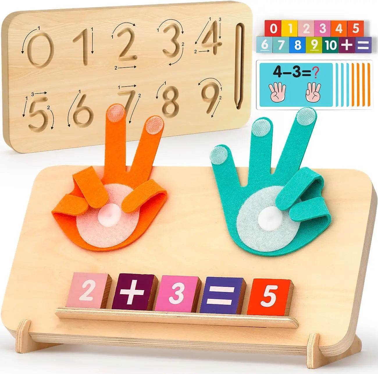 Interactive Wooden Montessori Finger Tracing Board for Toddlers with Double-Sided Number Blocks for Educational Math Learning - ToylandEU
