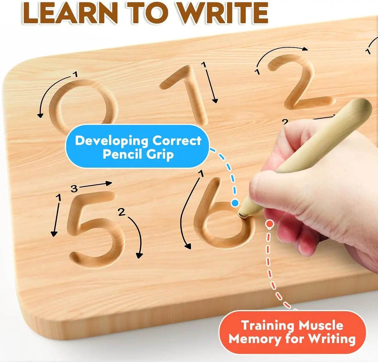 Interactive Wooden Montessori Finger Tracing Board for Toddlers with Double-Sided Number Blocks for Educational Math Learning - ToylandEU