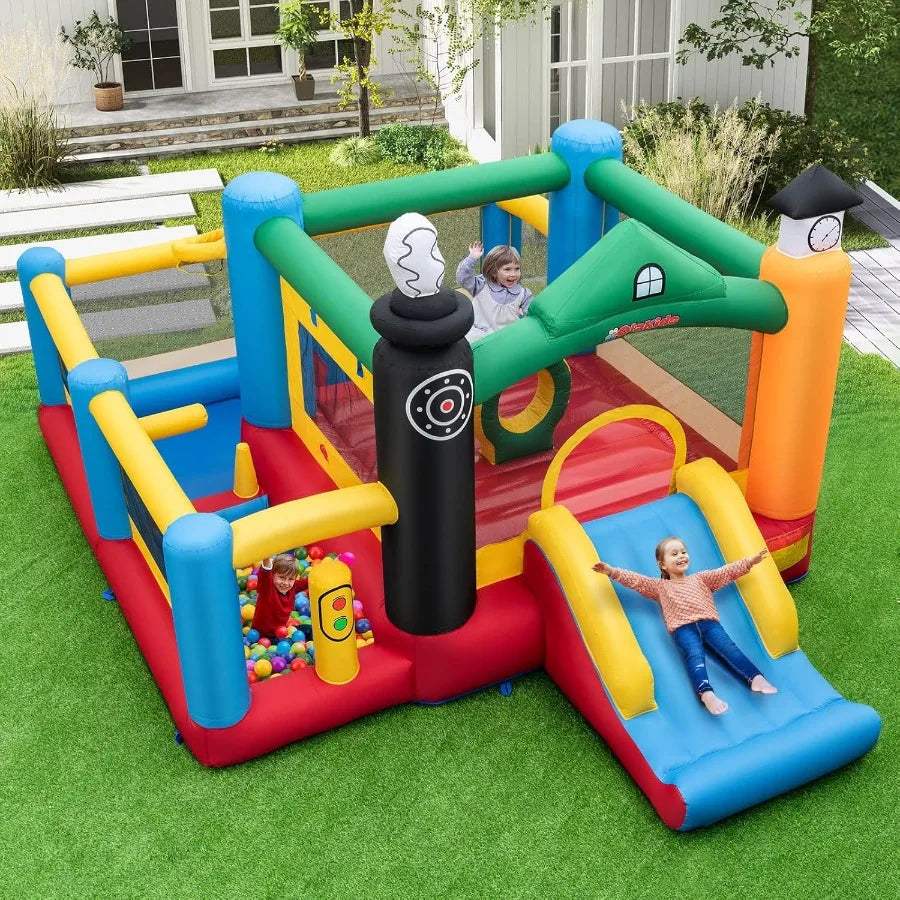  Train Theme Inflatable Bounce House With Slide Ball Pit -  ToylandEU™