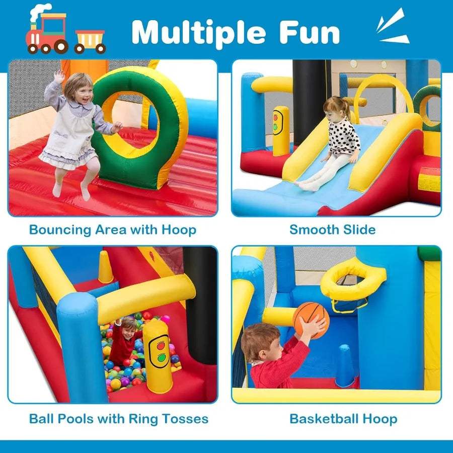  Train Theme Inflatable Bounce House With Slide Ball Pit -  ToylandEU™