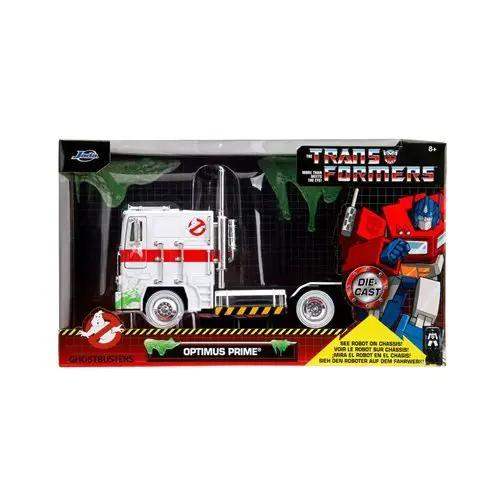 Transformers G1 Optimus Prime Big Rig with Ghostbusters Ecto-1 Graphics 1:24 Scale Die-Cast Metal Vehicle - ToyShnip