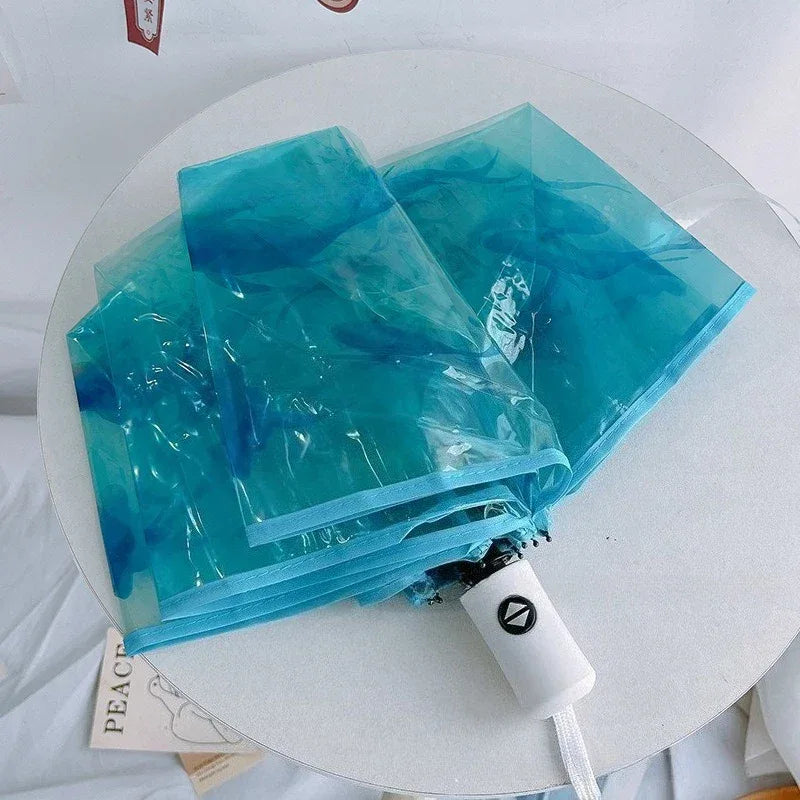 Transparent Whale Pattern Automatic Kids Umbrella Three Fold Travel - ToylandEU