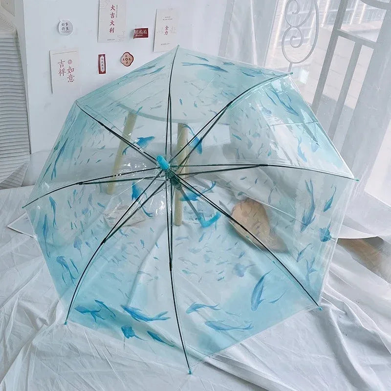 Transparent Whale Pattern Automatic Kids Umbrella Three Fold Travel - ToylandEU
