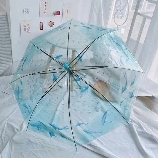 Transparent Whale Pattern Automatic Kids Umbrella Three Fold Travel - ToylandEU
