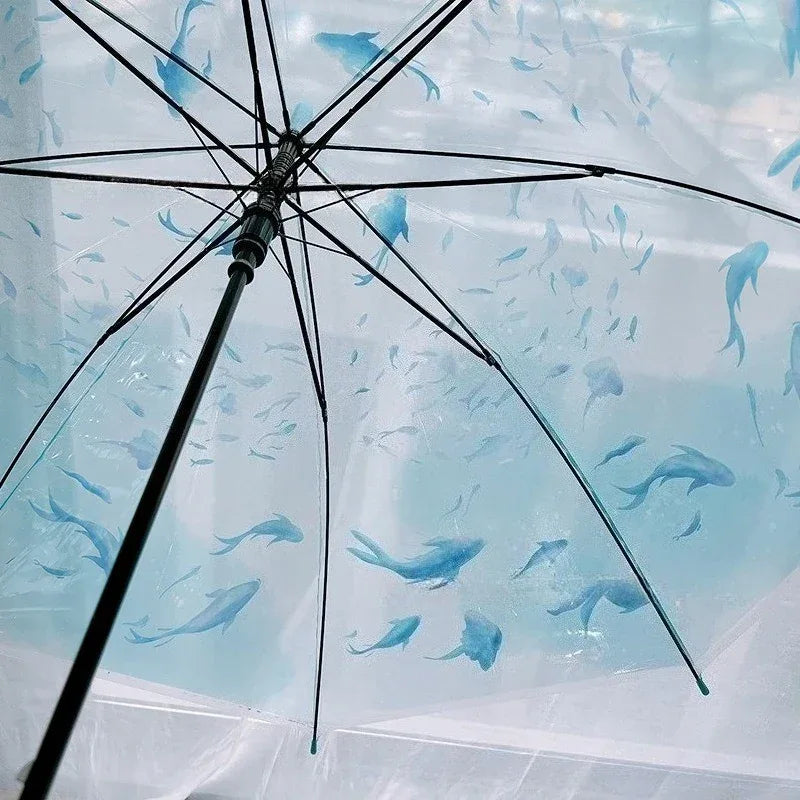 Transparent Whale Pattern Automatic Kids Umbrella Three Fold Travel - ToylandEU