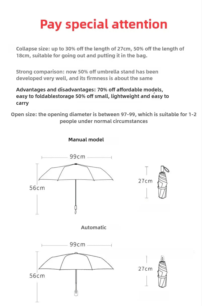 Transparent Whale Pattern Automatic Kids Umbrella Three Fold Travel - ToylandEU