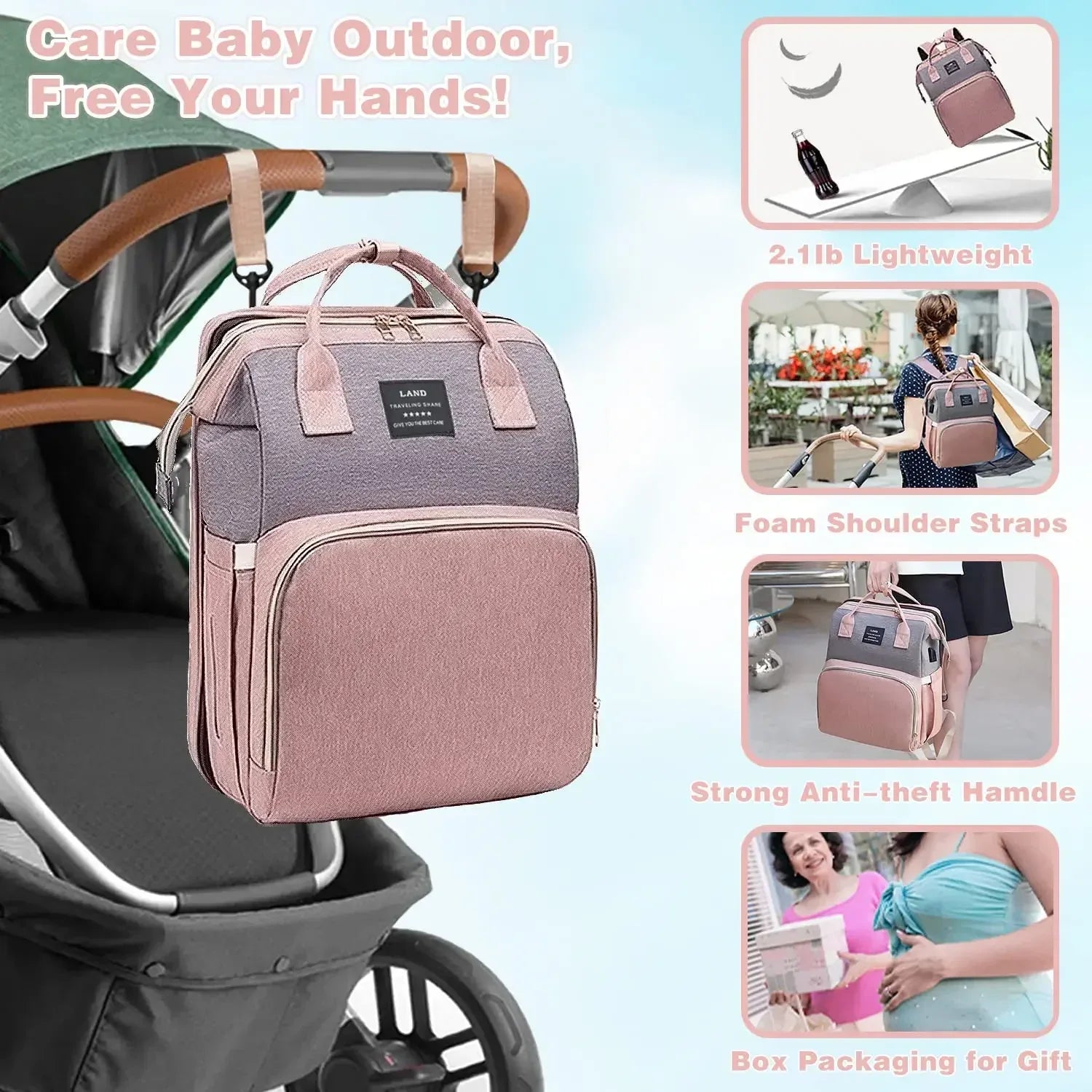 Travel Diaper Bag Backpack With Foldable Crib Bed Large Capacity - ToylandEU