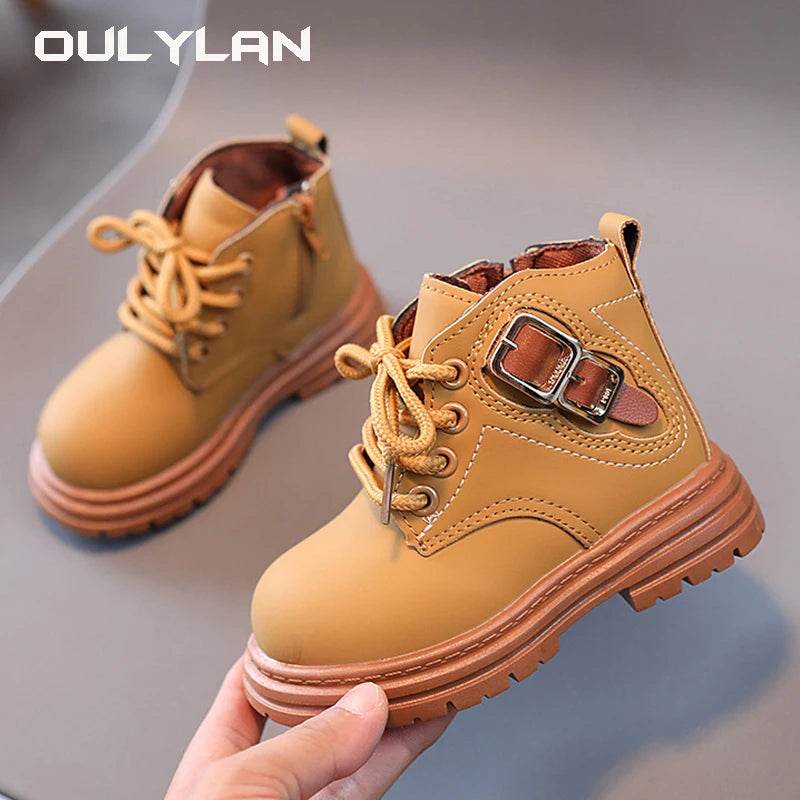Trendy Children's Leather Autumn Boots for Boys and Girls - Stylish Short Boots with Anti-Slip Outsole - ToylandEU