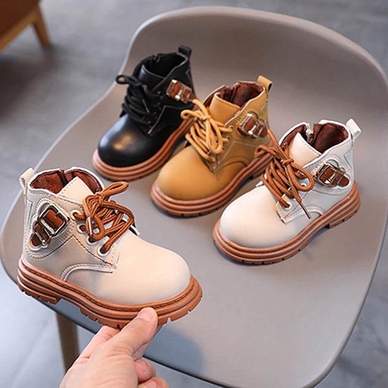 Trendy Children's Leather Autumn Boots for Boys and Girls - Stylish Short Boots with Anti-Slip Outsole - ToylandEU