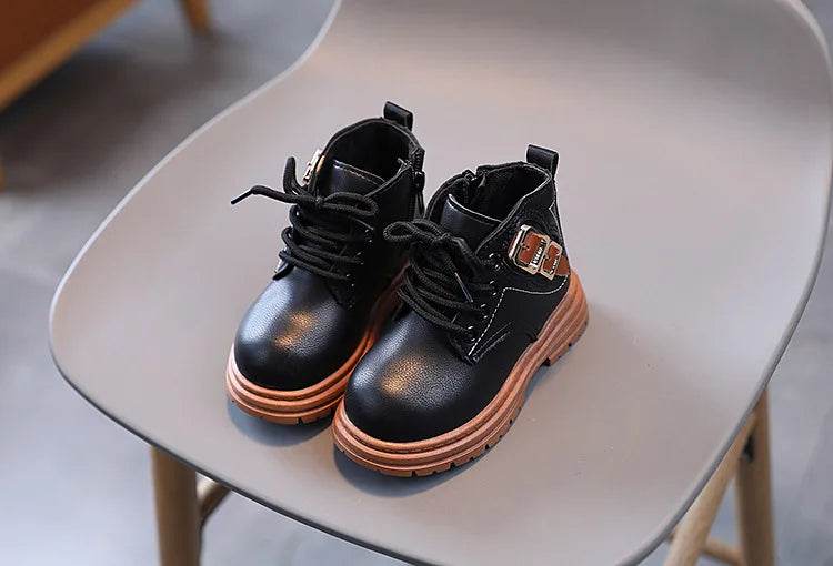 Trendy Children's Leather Autumn Boots for Boys and Girls - Stylish Short Boots with Anti-Slip Outsole - ToylandEU