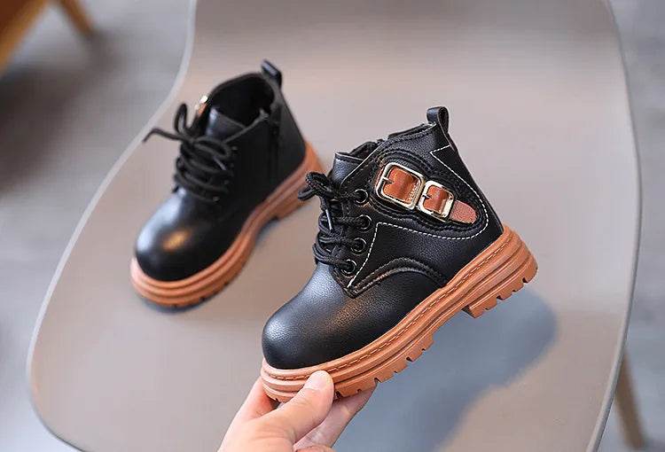 Trendy Children's Leather Autumn Boots for Boys and Girls - Stylish Short Boots with Anti-Slip Outsole - ToylandEU