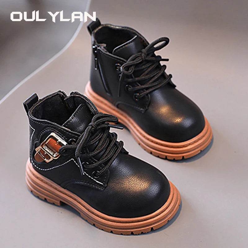 Trendy Children's Leather Autumn Boots for Boys and Girls - Stylish Short Boots with Anti-Slip Outsole - ToylandEU