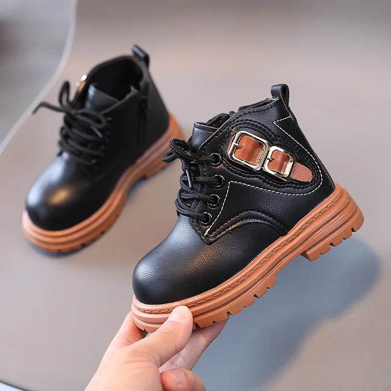 Trendy Children's Leather Autumn Boots for Boys and Girls - Stylish Short Boots with Anti-Slip Outsole - ToylandEU