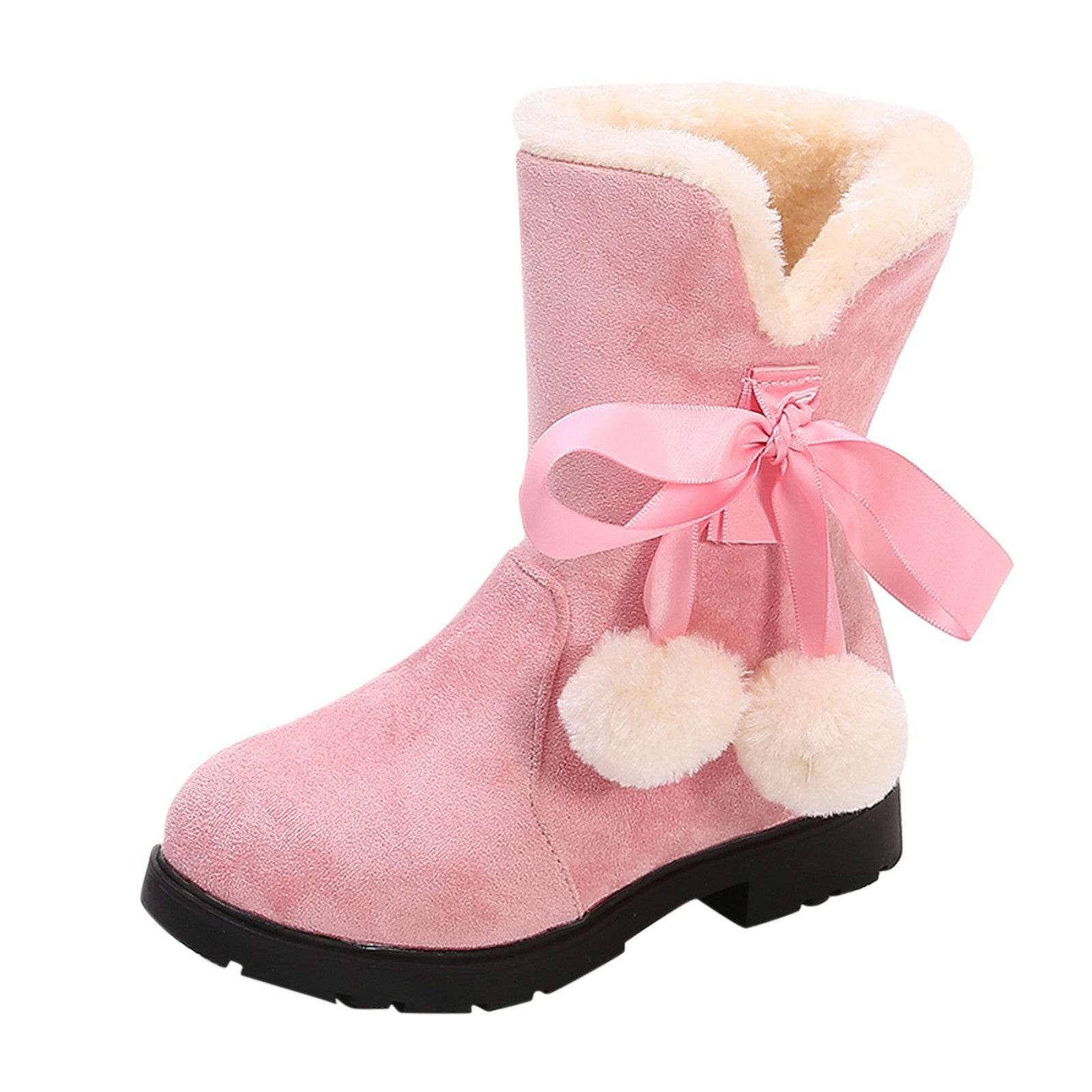 Trendy Plush Winter Snow Boots for Girls - Warm Ankle Fashion Shoes in Pink, Red, and Black - ToylandEU