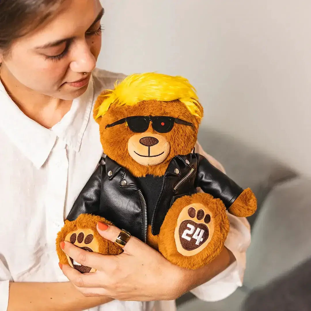 Trumpinator Teddy Bear With Signature Look And Vinyl Jacket - Proud Patriots