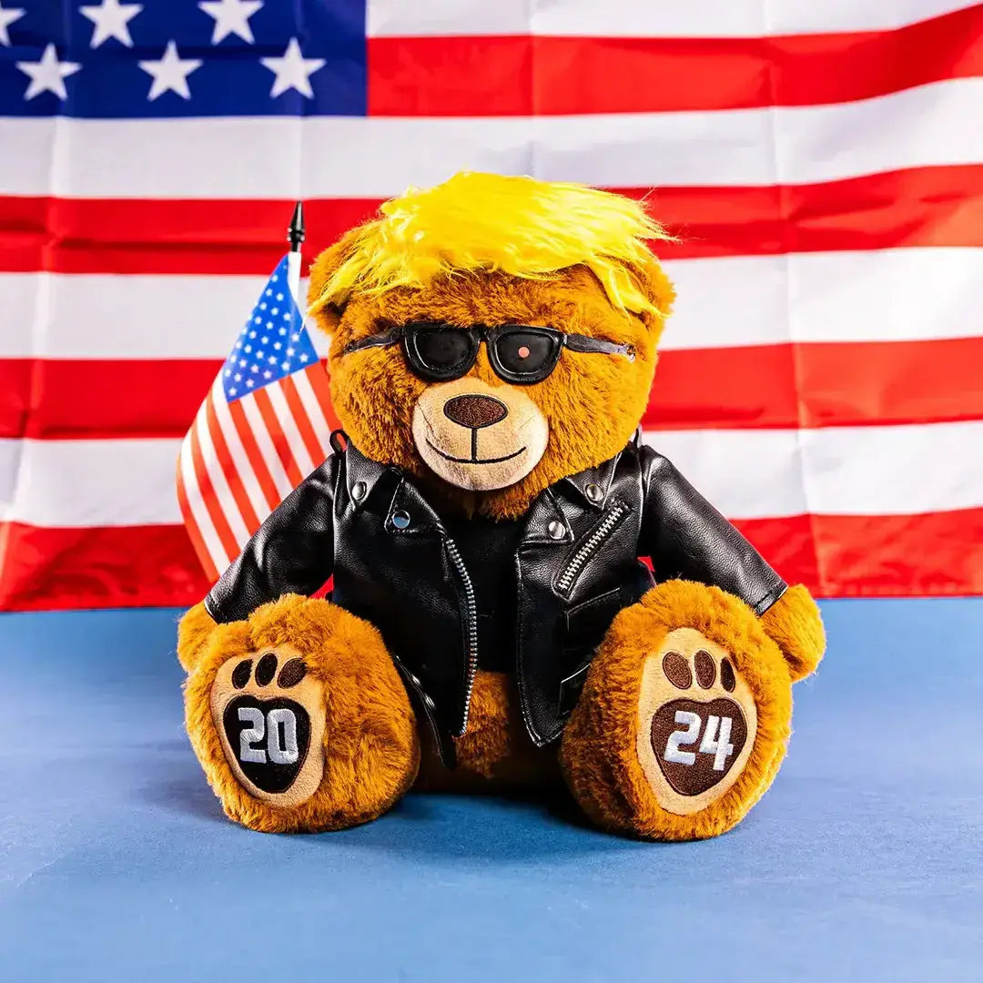 Trumpinator Teddy Bear With Signature Look And Vinyl Jacket - Proud Patriots