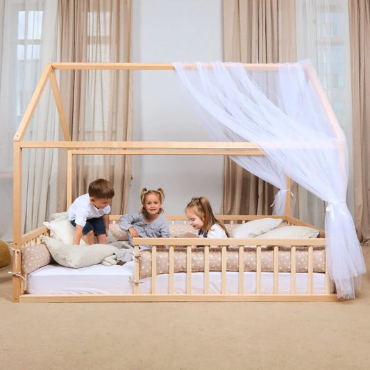 Twin Size Montessori House Bed for Kids with Fence - ToylandEU