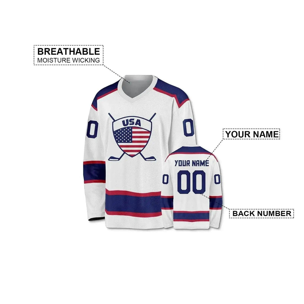  Customizable USA Hockey Jersey - Personalized Ice Hockey Uniform for Men, Women, and Kids - Fan Gear with Custom Name & Number -  ToylandEU™
