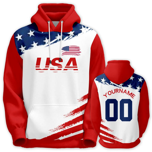 USA Unisex Custom Name And Number Hoodie, Pullover Sweatshirt, Basketball Fan Gift, Streetwear - ToylandEU