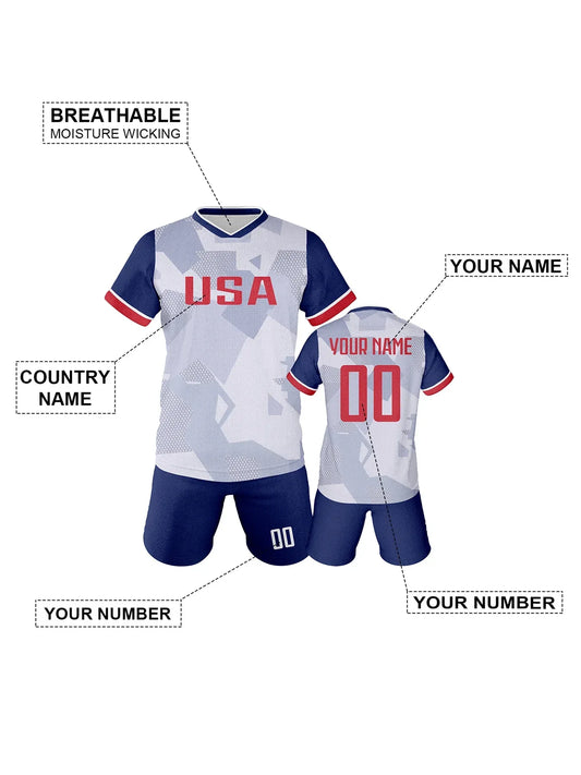 USA Youth Customizable Soccer Jersey Kit With Name & Number, Sublimation Knit Fabric Football Shirt - ToylandEU
