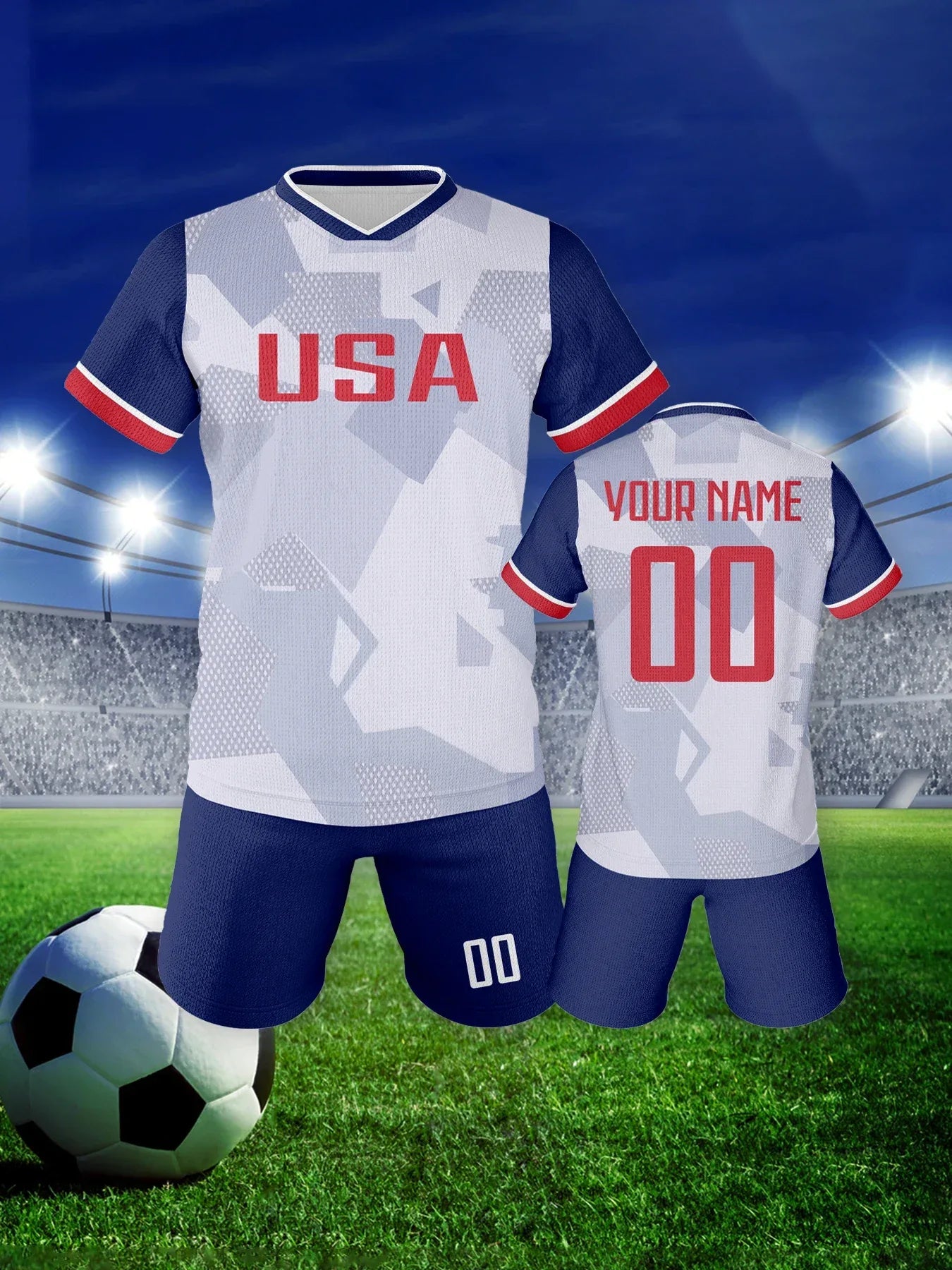 USA Youth Customizable Soccer Jersey Kit With Name & Number, Sublimation Knit Fabric Football Shirt - ToylandEU