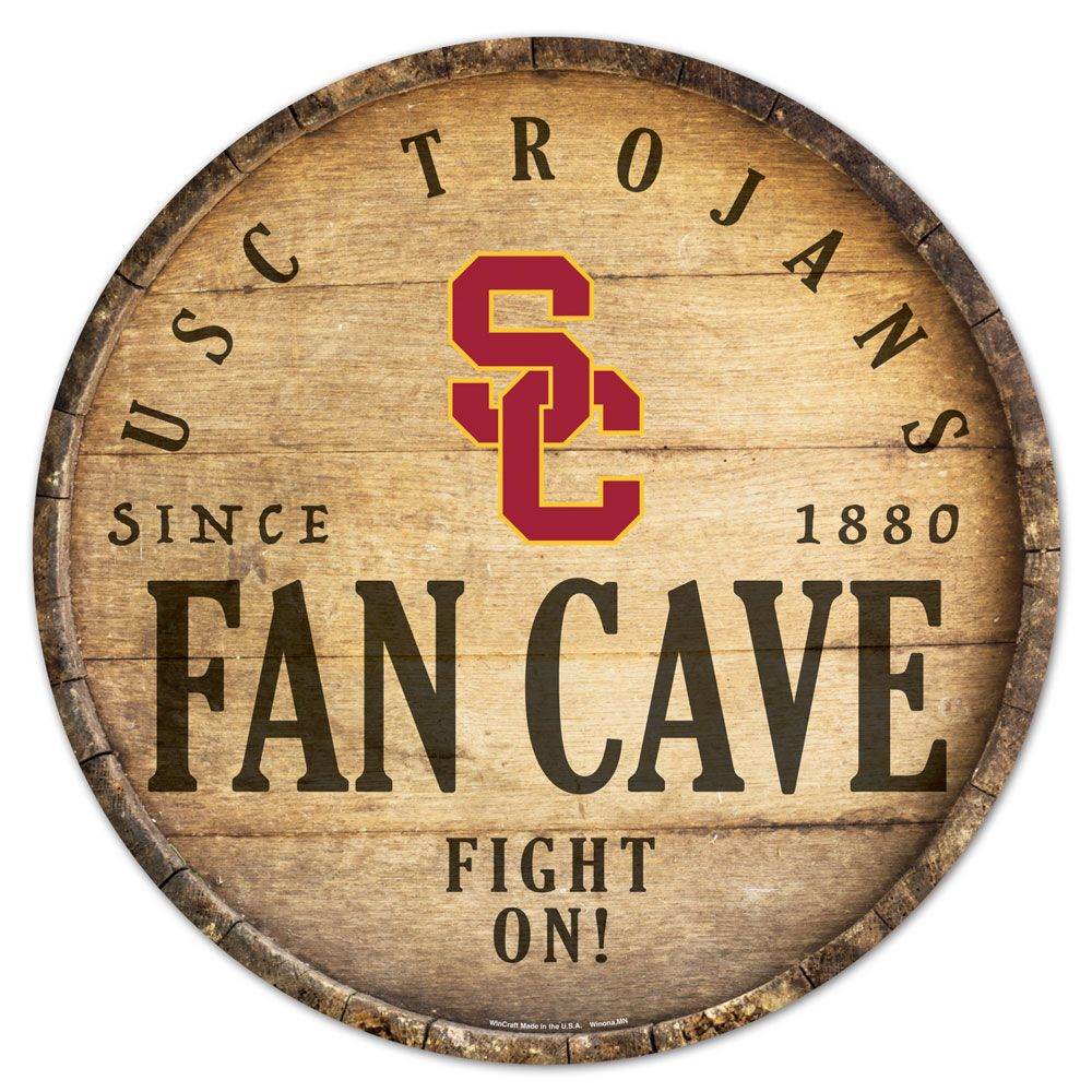 USC Trojans Wood Sign 14 Inch Round Barrel Top Indoor Decor - ToylandEU