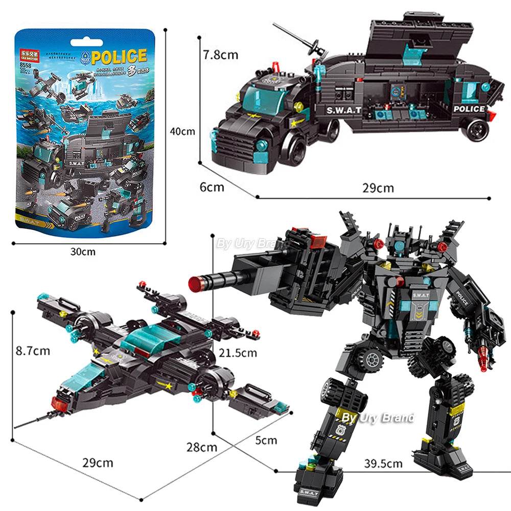 Ultimate SWAT Team Police Station Building Blocks Set with Military Vehicle - ToylandEU