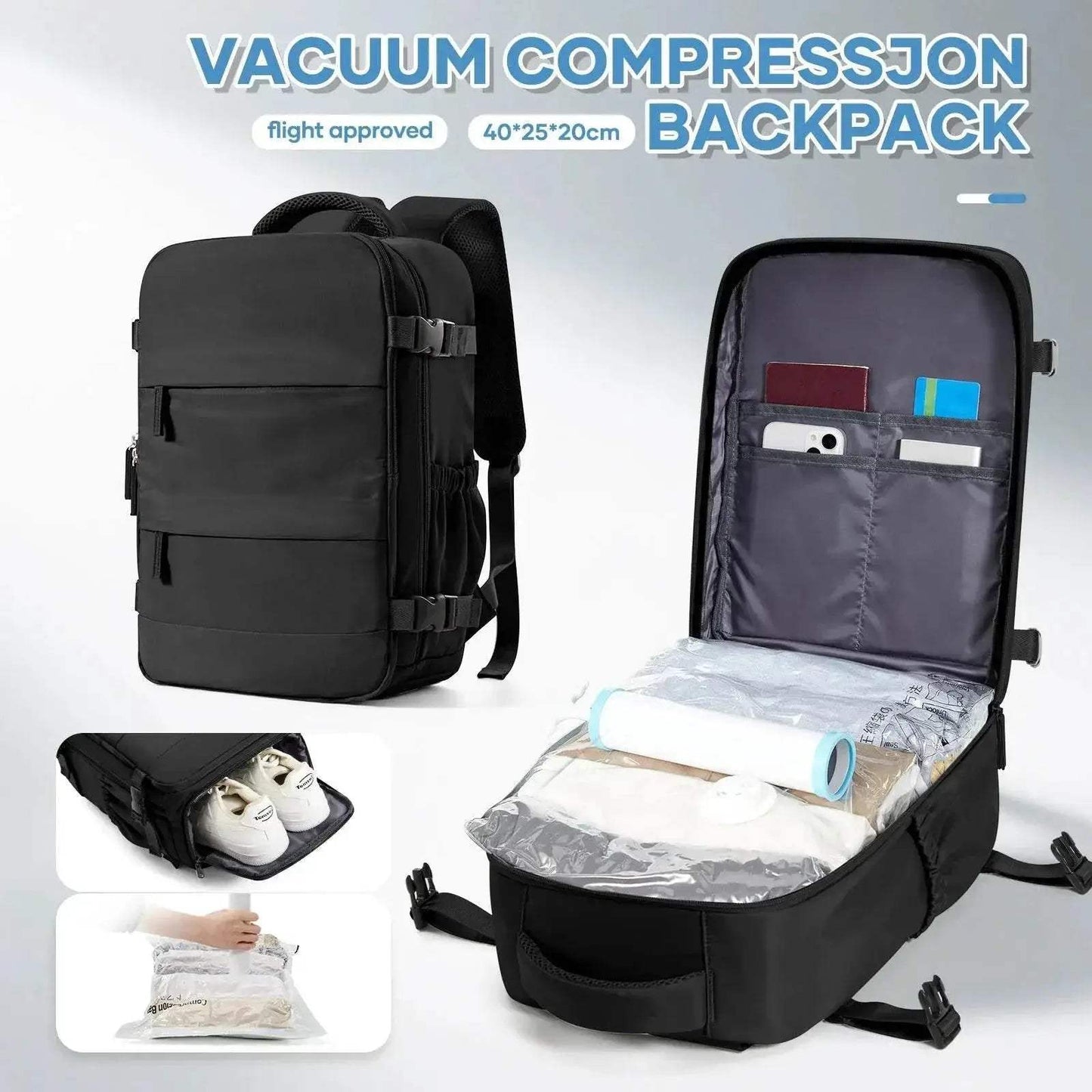 Ultra Lightweight Travel Backpack Carry On 40x20x25 With Air Cushion Straps Unisex Laptop Compartment For Work Or School - ToylandEU