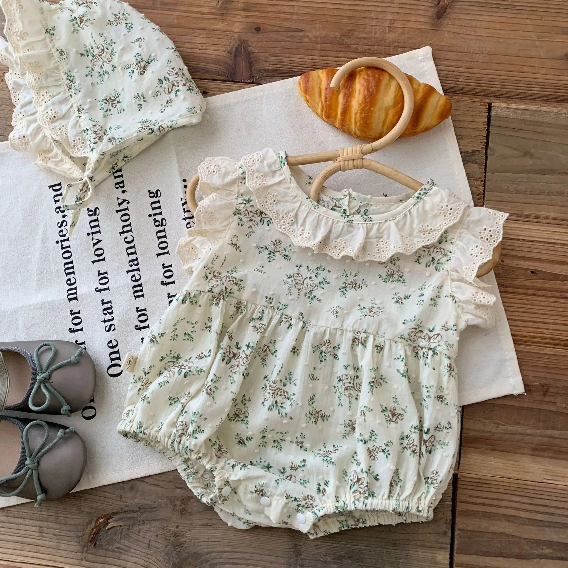 Ultra Soft Baby Bodysuits Flower Ruched Fly Sleeve For Newborn Girls 0 To 24 Months - ToylandEU