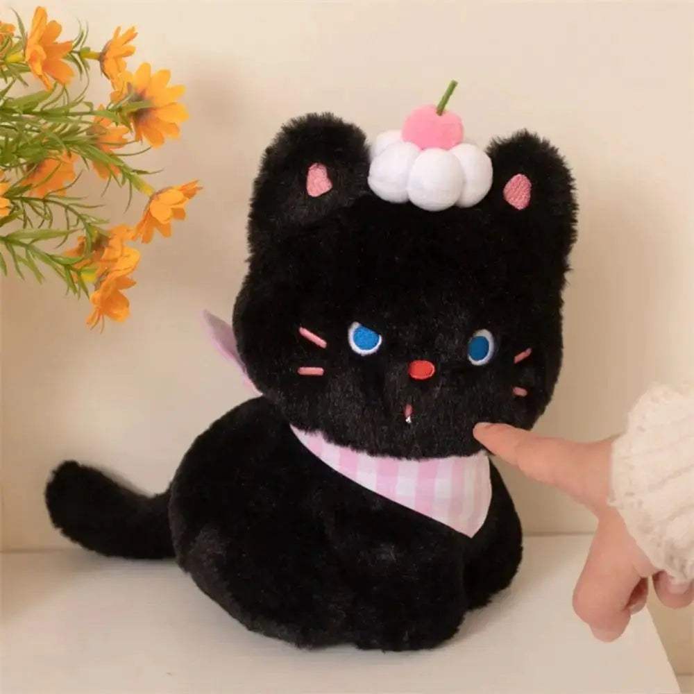 Ultra Soft Black Cat Plush Toy With Cream Cake Design - ToylandEU