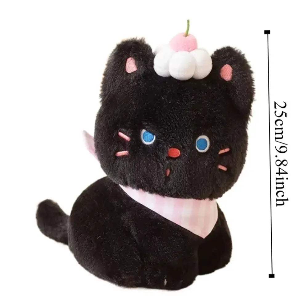 Ultra Soft Black Cat Plush Toy With Cream Cake Design - ToylandEU
