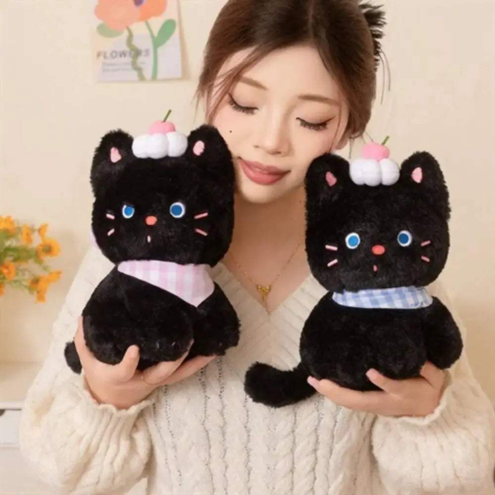 Ultra Soft Black Cat Plush Toy With Cream Cake Design - ToylandEU