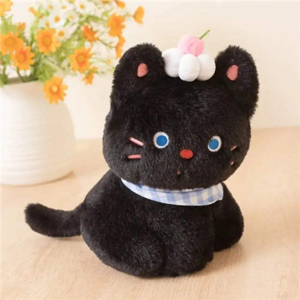 Ultra Soft Black Cat Plush Toy With Cream Cake Design - ToylandEU