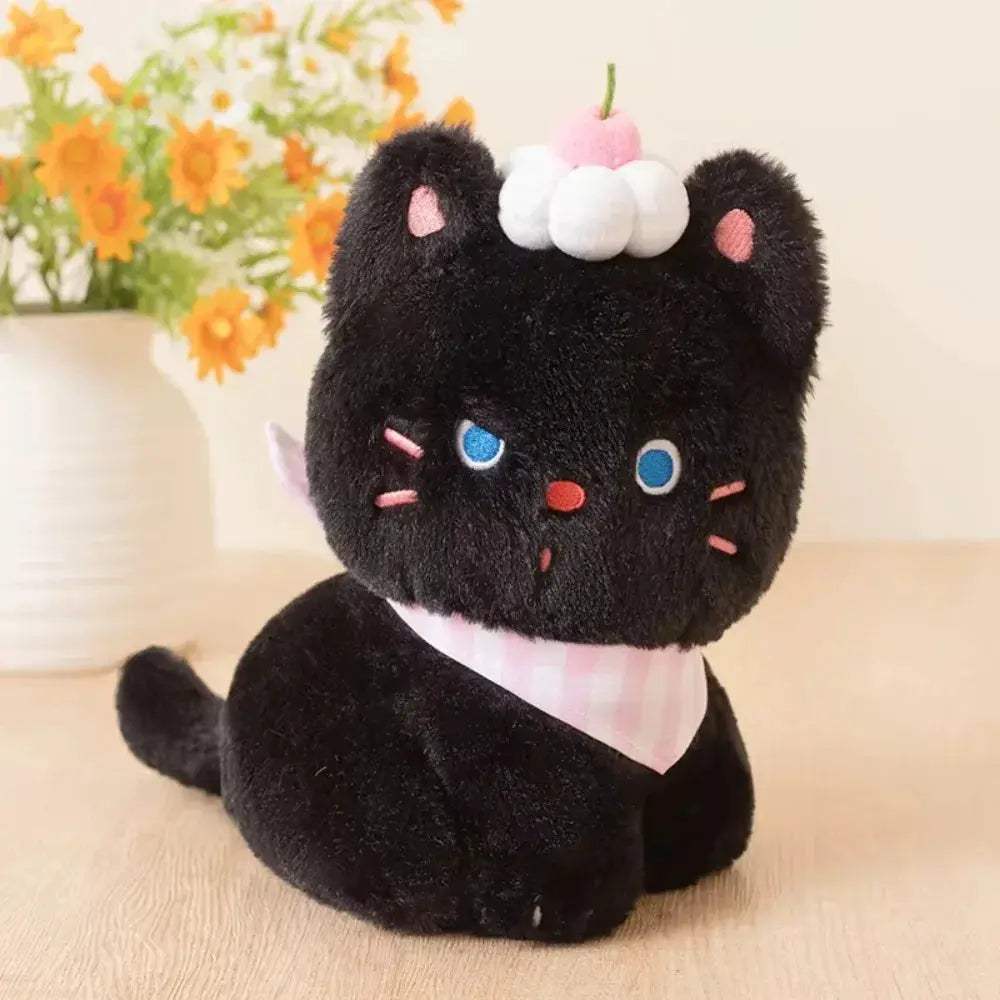 Ultra Soft Black Cat Plush Toy With Cream Cake Design - ToylandEU