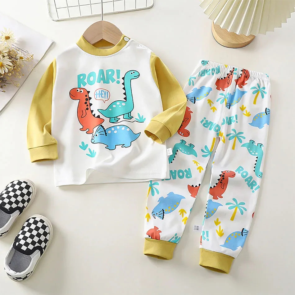 Ultra Soft Kids Pajama Sets Cartoon Dinosaur Unisex For Autumn Winter - ToylandEU