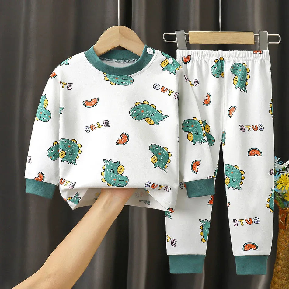 Ultra Soft Kids Pajama Sets Cartoon Dinosaur Unisex For Autumn Winter - ToylandEU