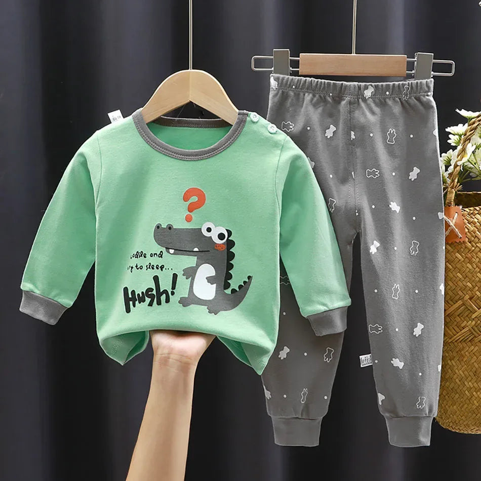 Ultra Soft Kids Pajama Sets Cartoon Dinosaur Unisex For Autumn Winter - ToylandEU
