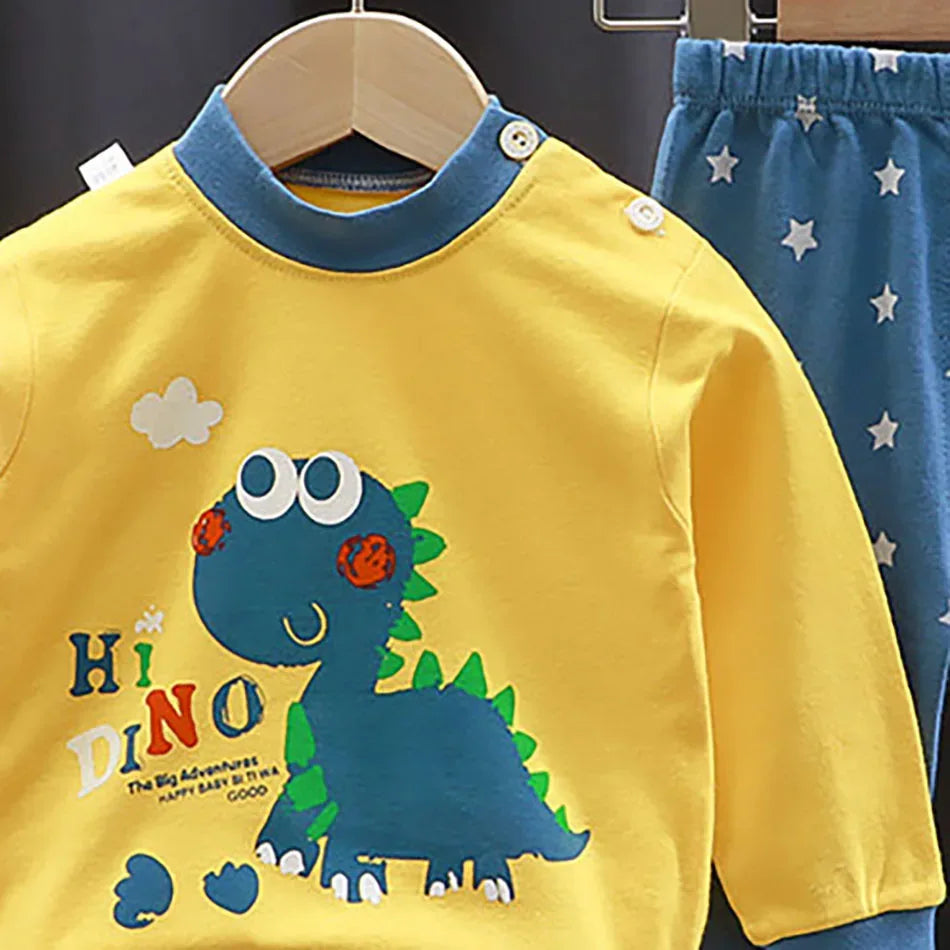 Ultra Soft Kids Pajama Sets Cartoon Dinosaur Unisex For Autumn Winter - ToylandEU