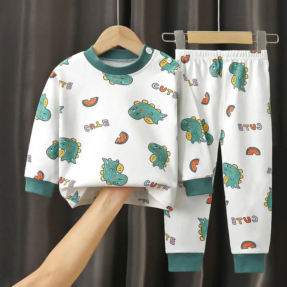 Ultra Soft Kids Pajama Sets Cartoon Dinosaur Unisex For Autumn Winter - ToylandEU